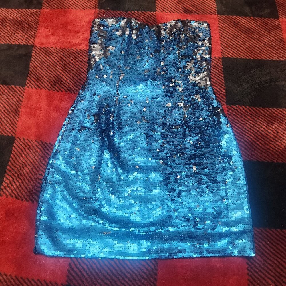 Charlotte Russe Strapless Sequin Dress Blue/Black Size Extra Small